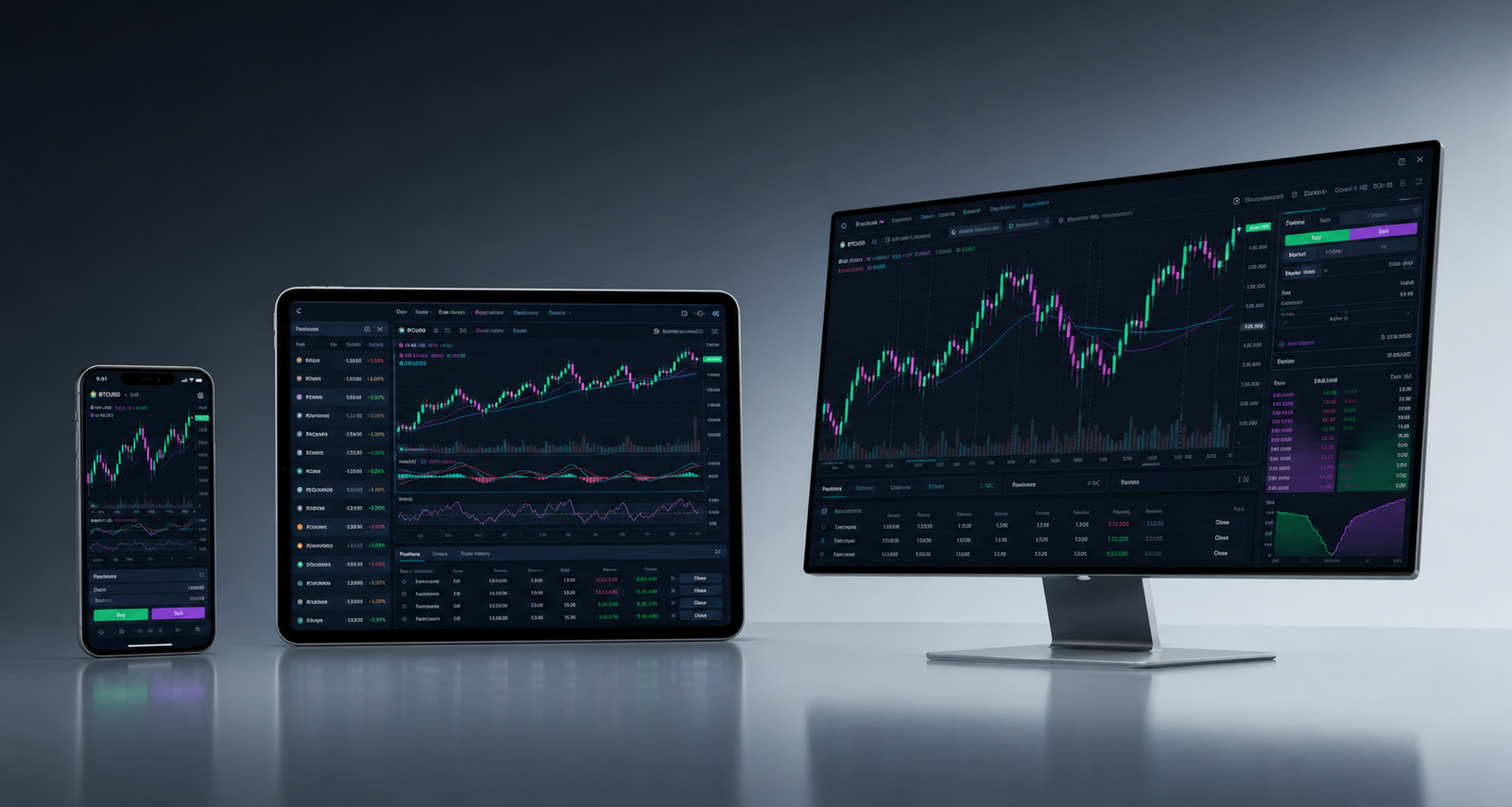WebTrader on smartphone, tablet and desktop monitor